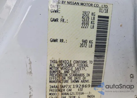 2018 Nissan Altima 2.5 из США, поврежденный, VIN 1N4AL3AP7JC192869